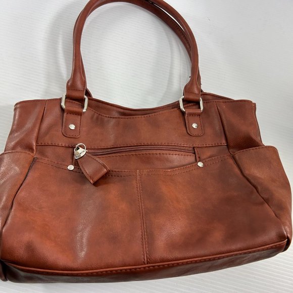 Rosetti Womens Purse Handbag Brown Faux Leather Double Handle Lots of Pockets - Picture 3 of 15